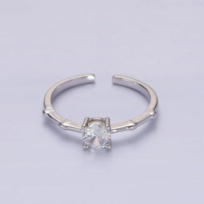 Gold Vermeil Cubic Zirconia CZ Birthstone Personalized Solitaire Bamboo Ring in Gold &amp; Silver | O1006 - O1029