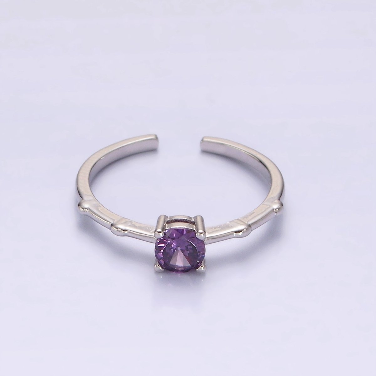 Gold Vermeil Cubic Zirconia CZ Birthstone Personalized Solitaire Bamboo Ring in Gold &amp; Silver | O1006 - O1029