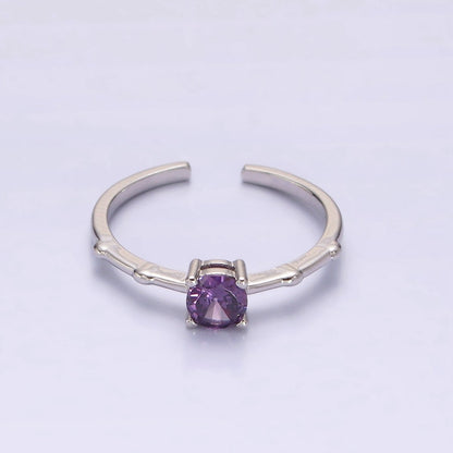 Gold Vermeil Cubic Zirconia CZ Birthstone Personalized Solitaire Bamboo Ring in Gold &amp; Silver | O1006 - O1029