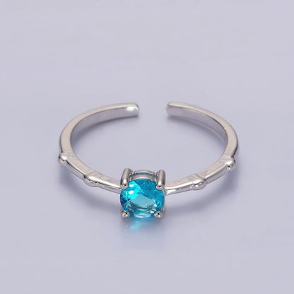 Gold Vermeil Cubic Zirconia CZ Birthstone Personalized Solitaire Bamboo Ring in Gold &amp; Silver | O1006 - O1029