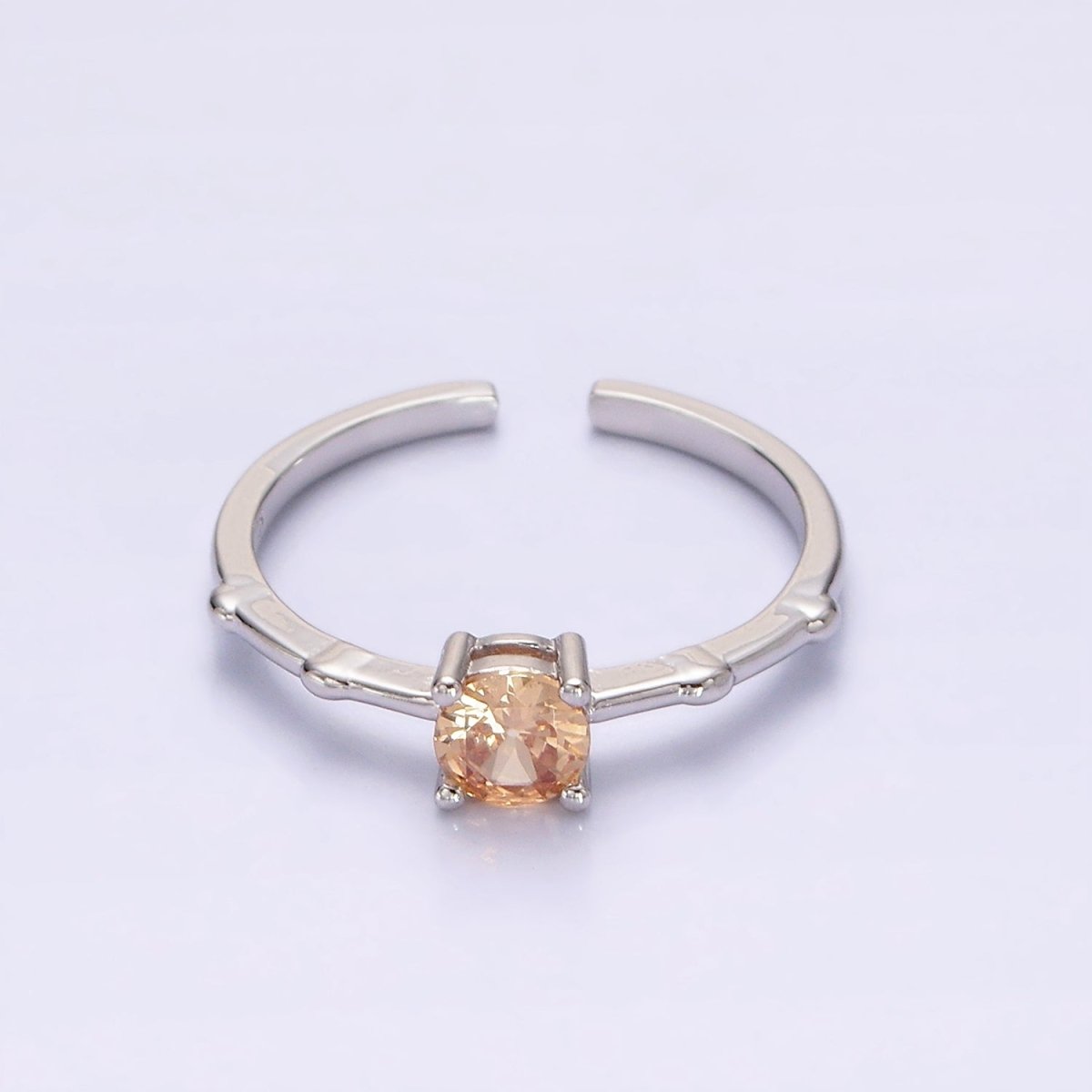 Gold Vermeil Cubic Zirconia CZ Birthstone Personalized Solitaire Bamboo Ring in Gold &amp; Silver | O1006 - O1029