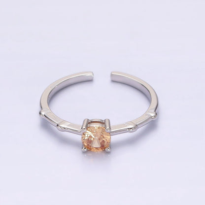 Gold Vermeil Cubic Zirconia CZ Birthstone Personalized Solitaire Bamboo Ring in Gold &amp; Silver | O1006 - O1029