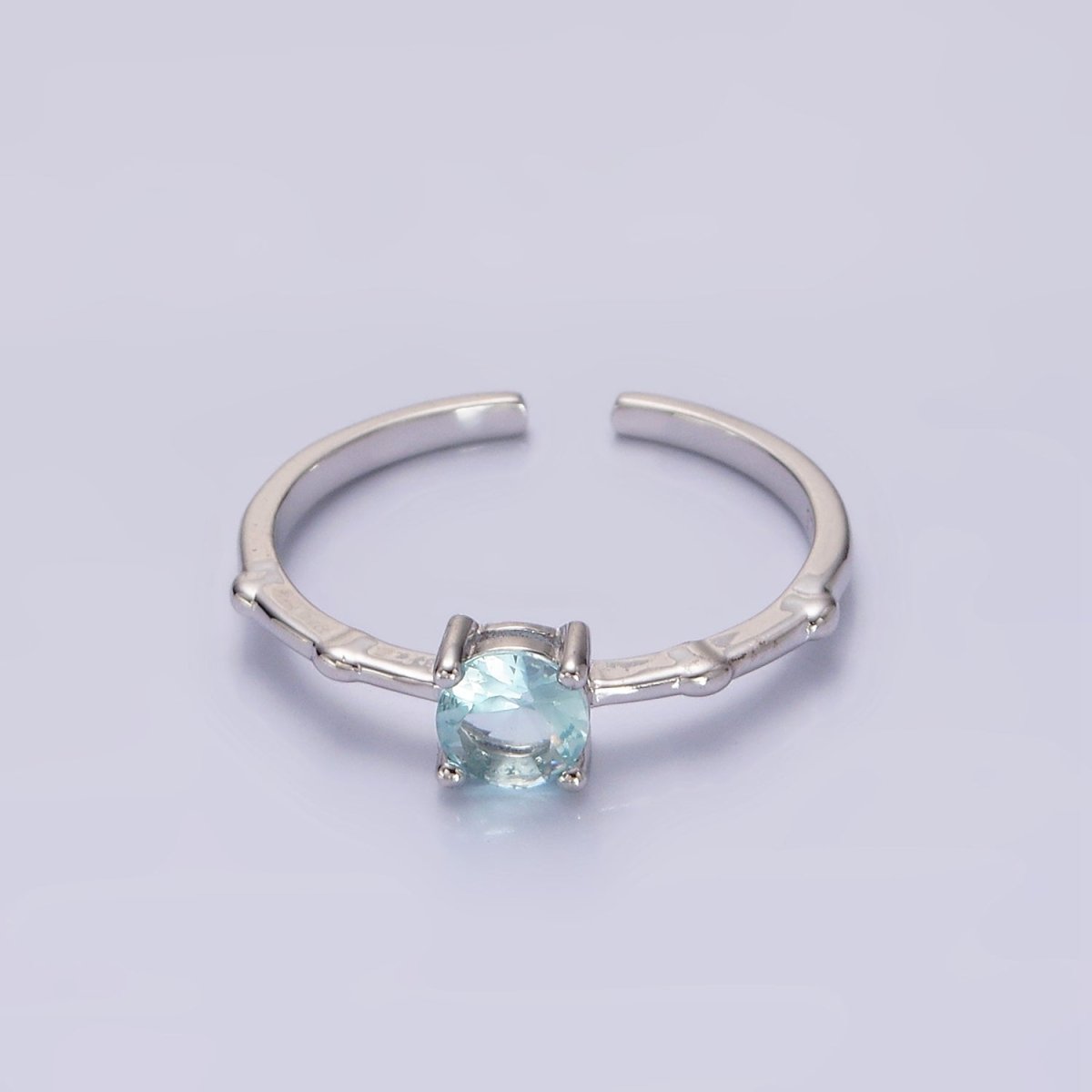 Gold Vermeil Cubic Zirconia CZ Birthstone Personalized Solitaire Bamboo Ring in Gold &amp; Silver | O1006 - O1029