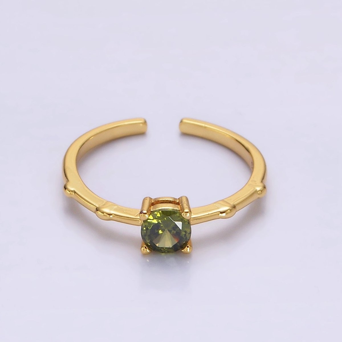 Gold Vermeil Cubic Zirconia CZ Birthstone Personalized Solitaire Bamboo Ring in Gold &amp; Silver | O1006 - O1029