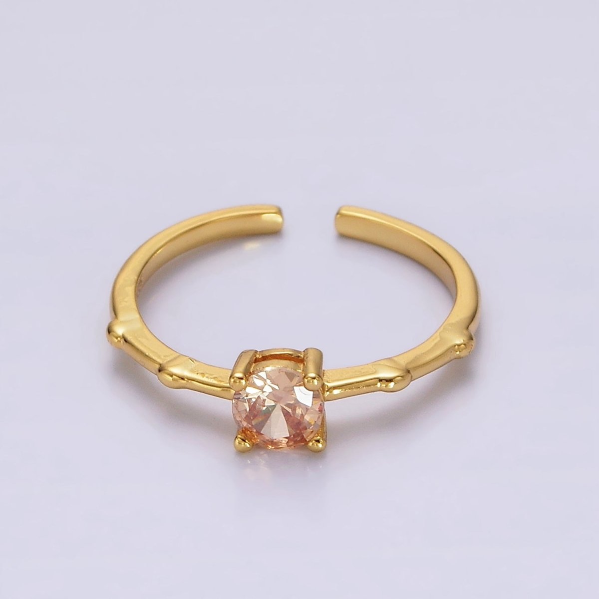 Gold Vermeil Cubic Zirconia CZ Birthstone Personalized Solitaire Bamboo Ring in Gold &amp; Silver | O1006 - O1029