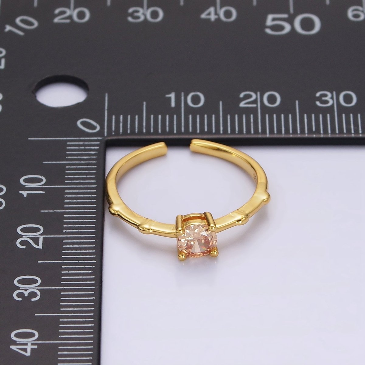 Gold Vermeil Cubic Zirconia CZ Birthstone Personalized Solitaire Bamboo Ring in Gold &amp; Silver | O1006 - O1029