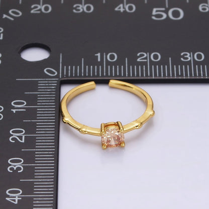 Gold Vermeil Cubic Zirconia CZ Birthstone Personalized Solitaire Bamboo Ring in Gold &amp; Silver | O1006 - O1029