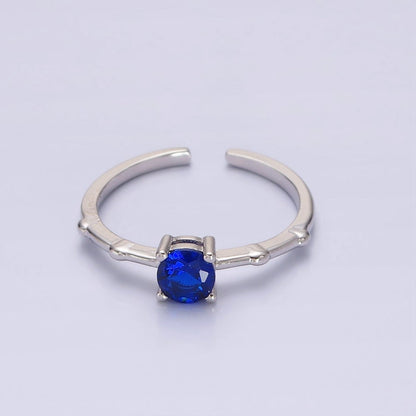 Gold Vermeil Cubic Zirconia CZ Birthstone Personalized Solitaire Bamboo Ring in Gold &amp; Silver | O1006 - O1029