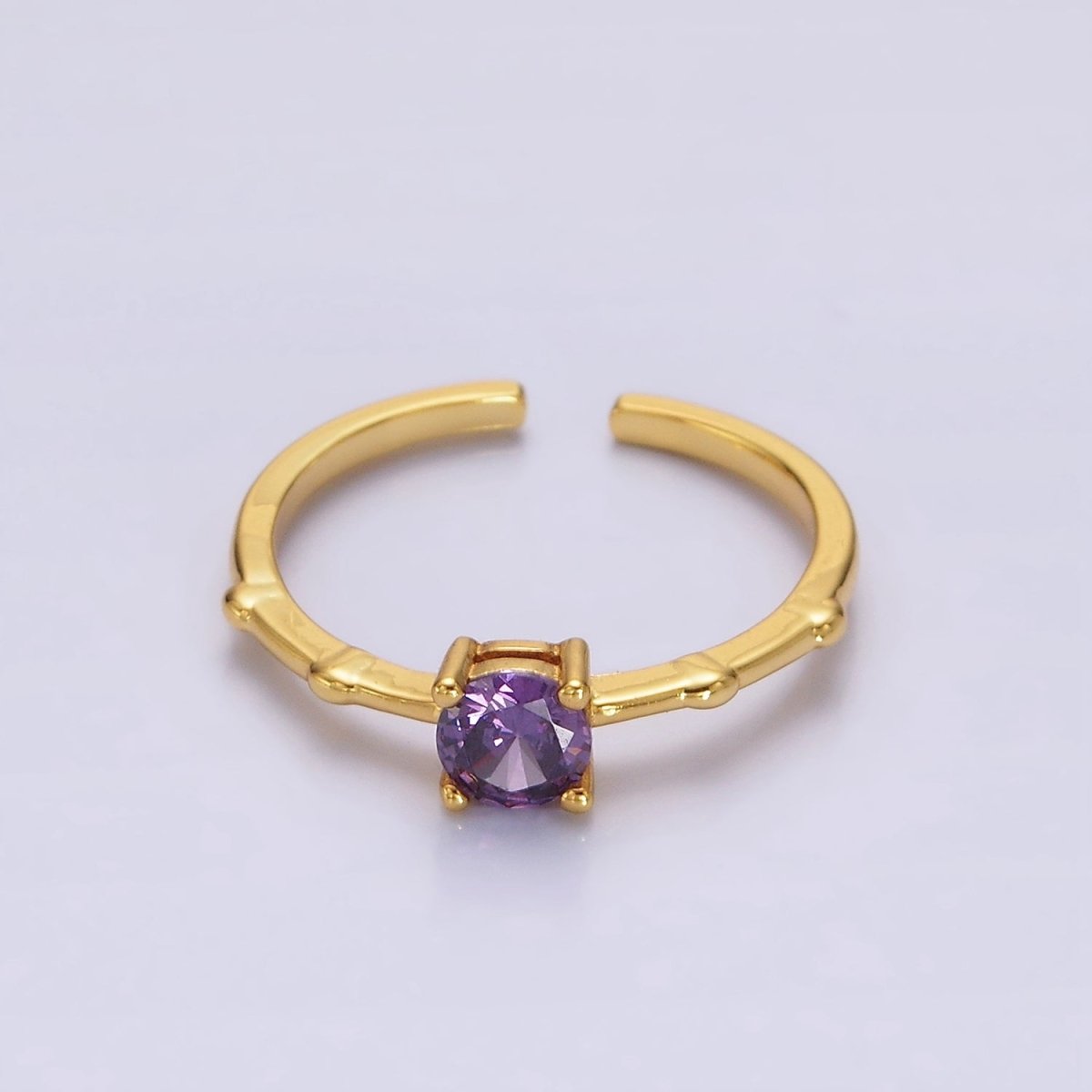 Gold Vermeil Cubic Zirconia CZ Birthstone Personalized Solitaire Bamboo Ring in Gold &amp; Silver | O1006 - O1029