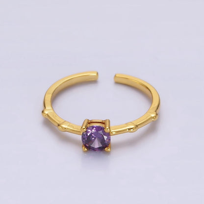 Gold Vermeil Cubic Zirconia CZ Birthstone Personalized Solitaire Bamboo Ring in Gold &amp; Silver | O1006 - O1029