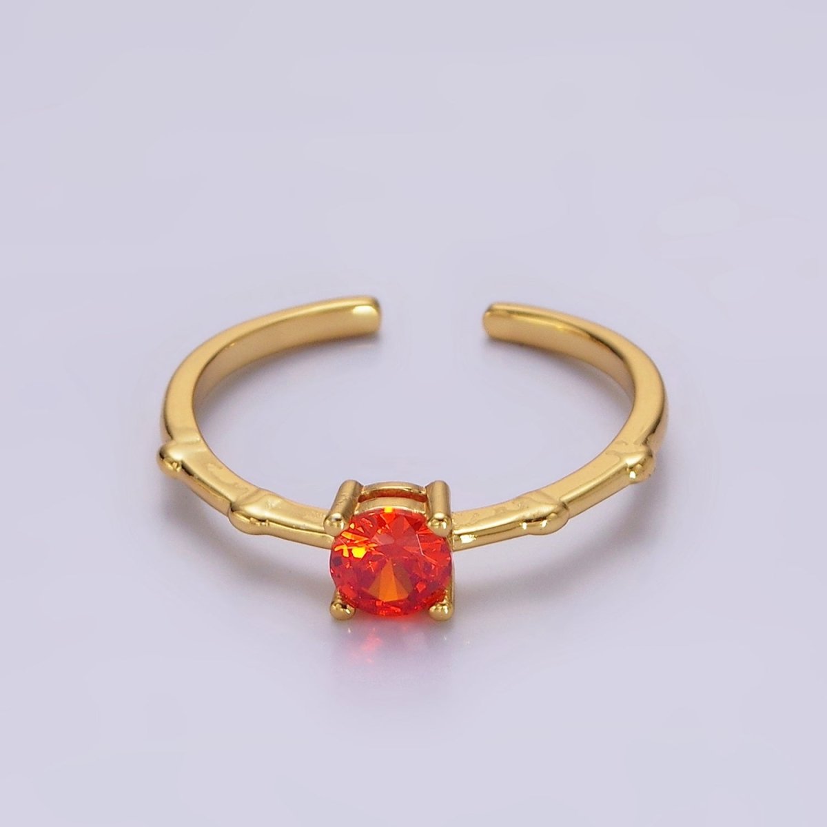 Gold Vermeil Cubic Zirconia CZ Birthstone Personalized Solitaire Bamboo Ring in Gold &amp; Silver | O1006 - O1029