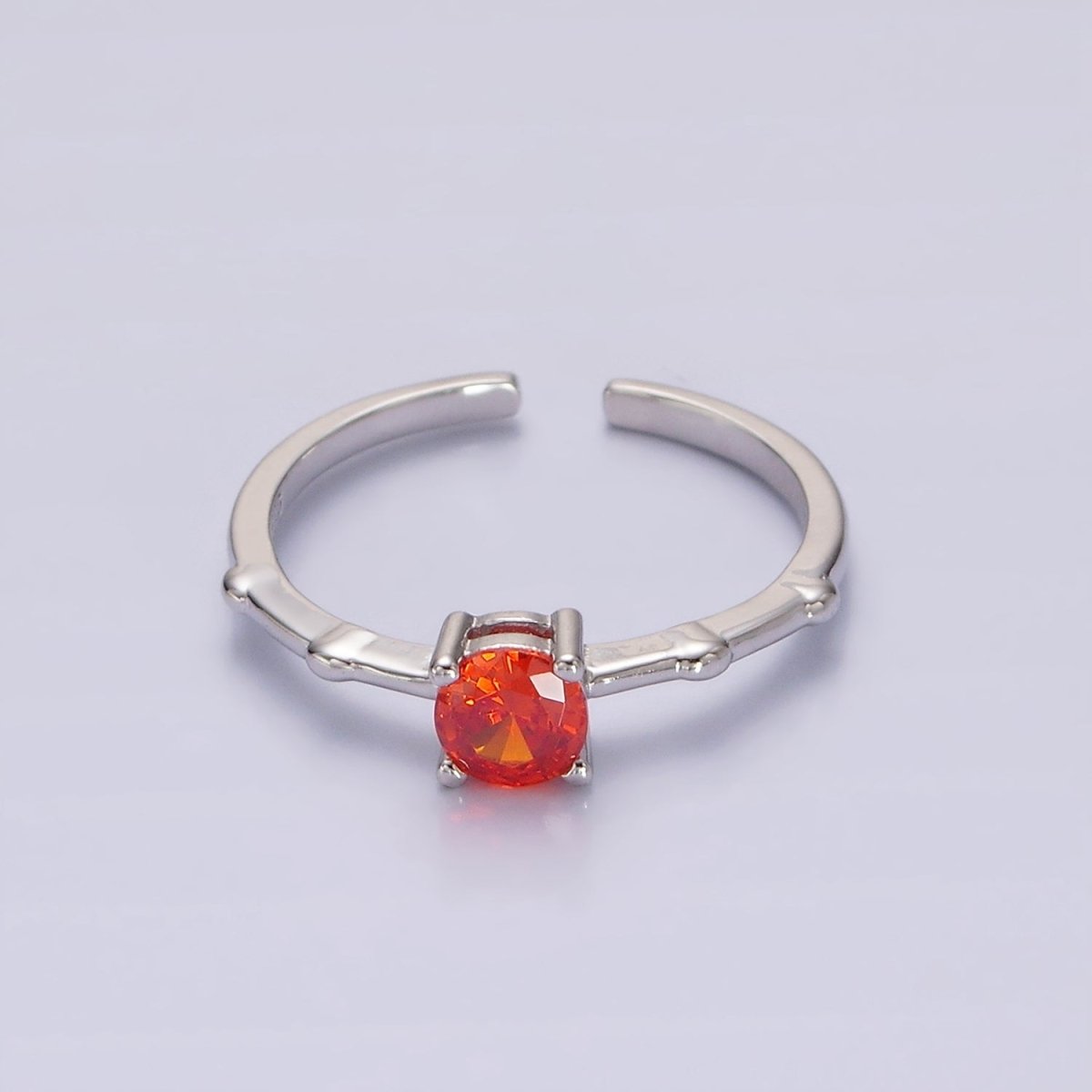 Gold Vermeil Cubic Zirconia CZ Birthstone Personalized Solitaire Bamboo Ring in Gold &amp; Silver | O1006 - O1029