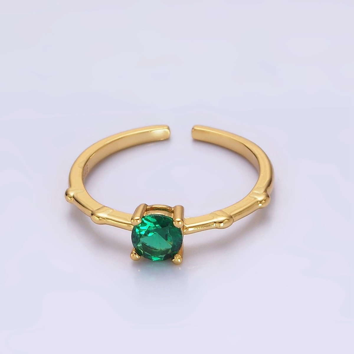 Gold Vermeil Cubic Zirconia CZ Birthstone Personalized Solitaire Bamboo Ring in Gold &amp; Silver | O1006 - O1029
