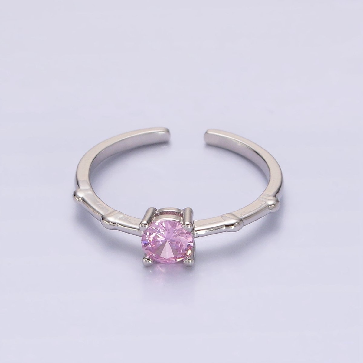 Gold Vermeil Cubic Zirconia CZ Birthstone Personalized Solitaire Bamboo Ring in Gold &amp; Silver | O1006 - O1029