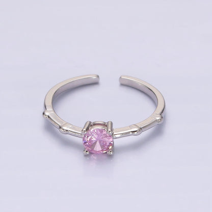 Gold Vermeil Cubic Zirconia CZ Birthstone Personalized Solitaire Bamboo Ring in Gold &amp; Silver | O1006 - O1029