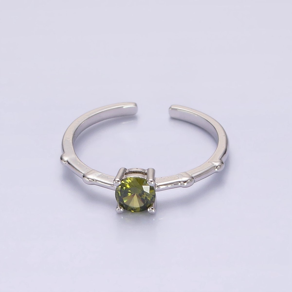 Gold Vermeil Cubic Zirconia CZ Birthstone Personalized Solitaire Bamboo Ring in Gold &amp; Silver | O1006 - O1029