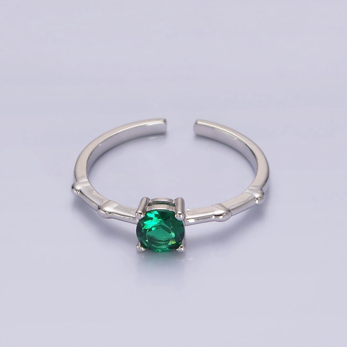 Gold Vermeil Cubic Zirconia CZ Birthstone Personalized Solitaire Bamboo Ring in Gold &amp; Silver | O1006 - O1029