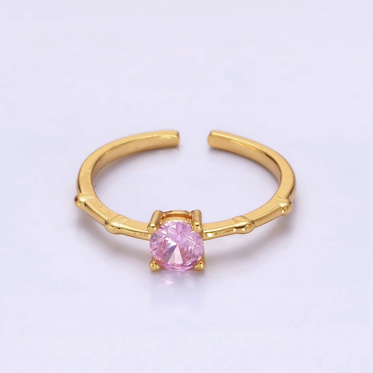 Gold Vermeil Cubic Zirconia CZ Birthstone Personalized Solitaire Bamboo Ring in Gold &amp; Silver | O1006 - O1029