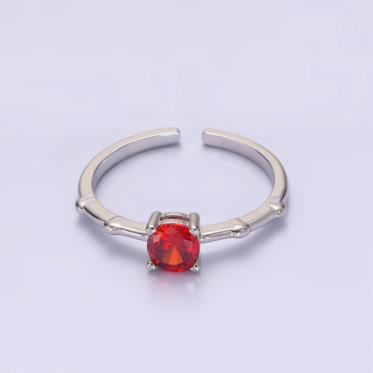 Gold Vermeil Cubic Zirconia CZ Birthstone Personalized Solitaire Bamboo Ring in Gold &amp; Silver | O1006 - O1029