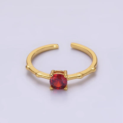 Gold Vermeil Cubic Zirconia CZ Birthstone Personalized Solitaire Bamboo Ring in Gold &amp; Silver | O1006 - O1029