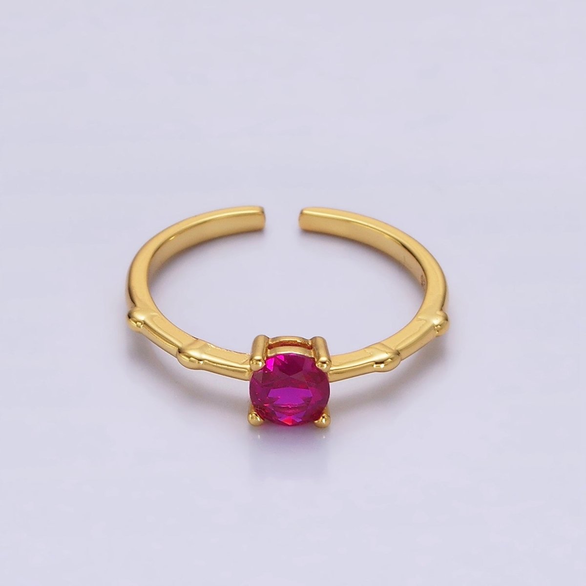 Gold Vermeil Cubic Zirconia CZ Birthstone Personalized Solitaire Bamboo Ring in Gold &amp; Silver | O1006 - O1029