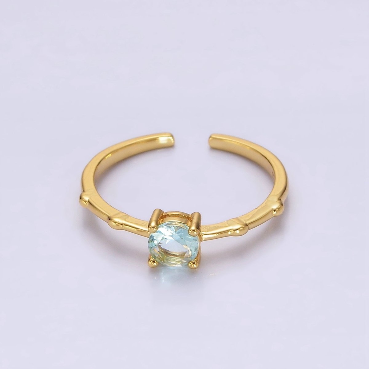 Gold Vermeil Cubic Zirconia CZ Birthstone Personalized Solitaire Bamboo Ring in Gold &amp; Silver | O1006 - O1029