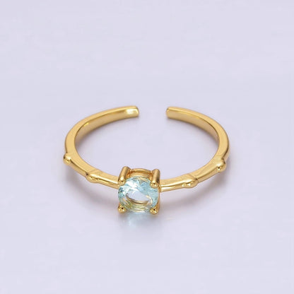 Gold Vermeil Cubic Zirconia CZ Birthstone Personalized Solitaire Bamboo Ring in Gold &amp; Silver | O1006 - O1029