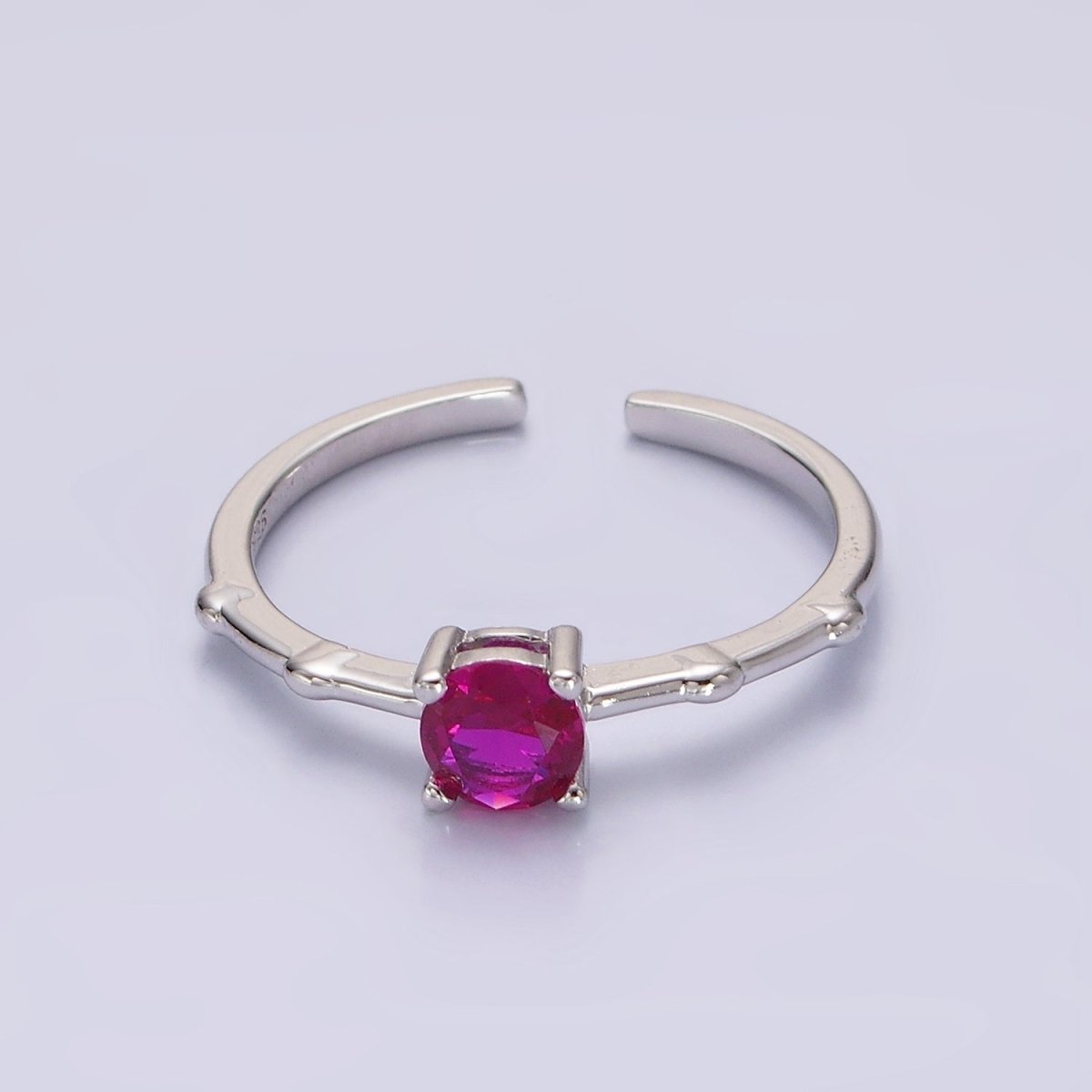 Gold Vermeil Cubic Zirconia CZ Birthstone Personalized Solitaire Bamboo Ring in Gold &amp; Silver | O1006 - O1029
