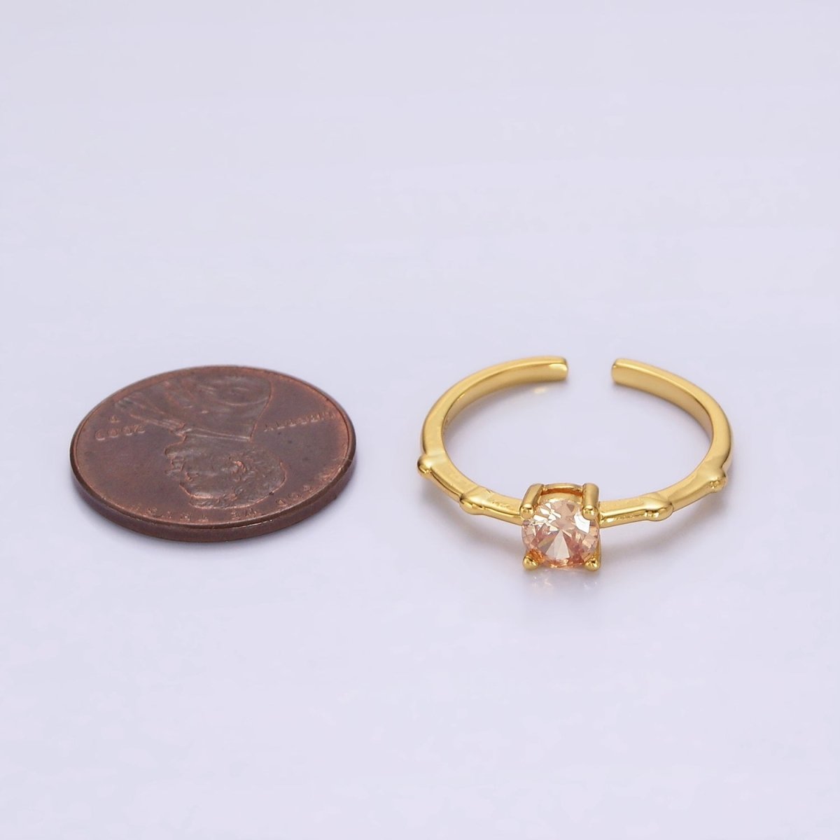 Gold Vermeil Cubic Zirconia CZ Birthstone Personalized Solitaire Bamboo Ring in Gold &amp; Silver | O1006 - O1029