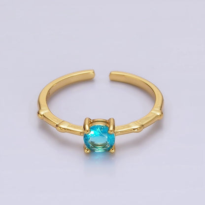 Gold Vermeil Cubic Zirconia CZ Birthstone Personalized Solitaire Bamboo Ring in Gold &amp; Silver | O1006 - O1029