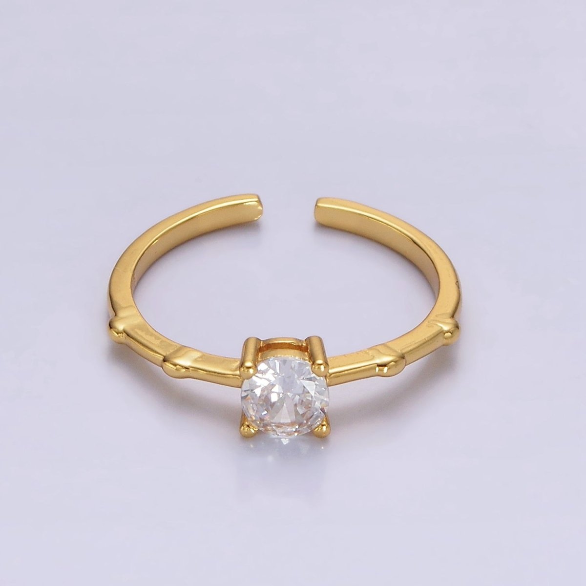 Gold Vermeil Cubic Zirconia CZ Birthstone Personalized Solitaire Bamboo Ring in Gold &amp; Silver | O1006 - O1029