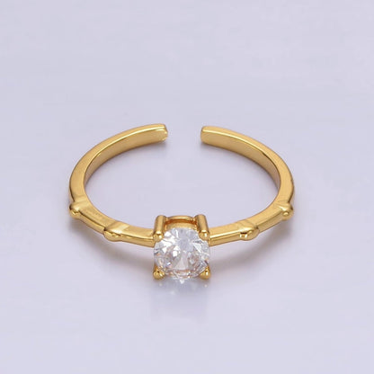 Gold Vermeil Cubic Zirconia CZ Birthstone Personalized Solitaire Bamboo Ring in Gold &amp; Silver | O1006 - O1029