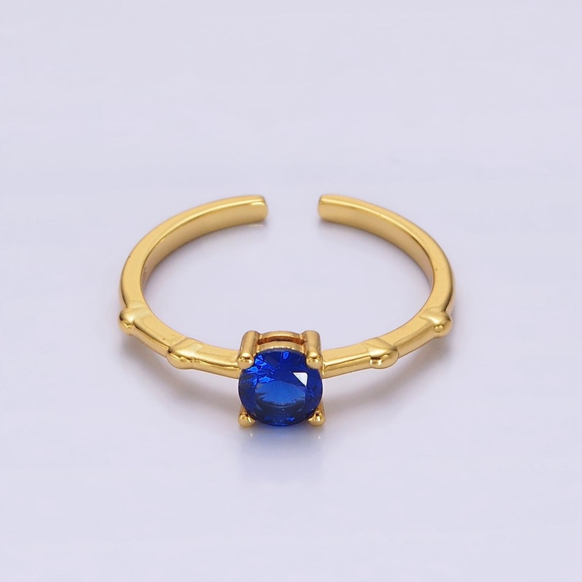 Gold Vermeil Cubic Zirconia CZ Birthstone Personalized Solitaire Bamboo Ring in Gold &amp; Silver | O1006 - O1029