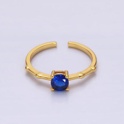 Gold Vermeil Cubic Zirconia CZ Birthstone Personalized Solitaire Bamboo Ring in Gold &amp; Silver | O1006 - O1029