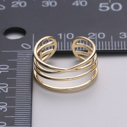 Gold Vermeil Layered Ring | Triple Band Stackable Ring |  Dainty Ring Minimalist Jewelry Trendy Midriff or Pinkie Everyday Ring Open Ring R-125