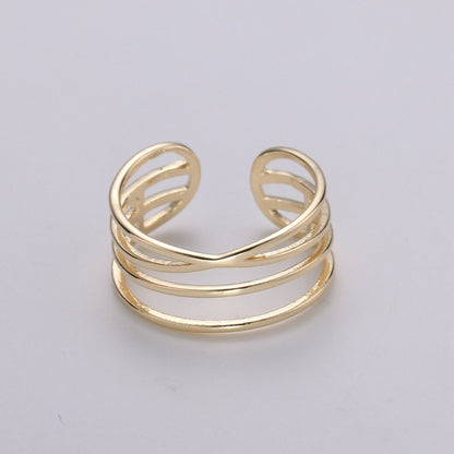 Gold Vermeil Layered Ring | Triple Band Stackable Ring |  Dainty Ring Minimalist Jewelry Trendy Midriff or Pinkie Everyday Ring Open Ring R-125