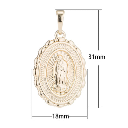 Gold Virgin Mary, Holy, Mother, Catholic, Rosary, Novena, Pray, Gift, DIY, Necklace Pendant Charm Bead Bails Findings for Jewelry Making H-484