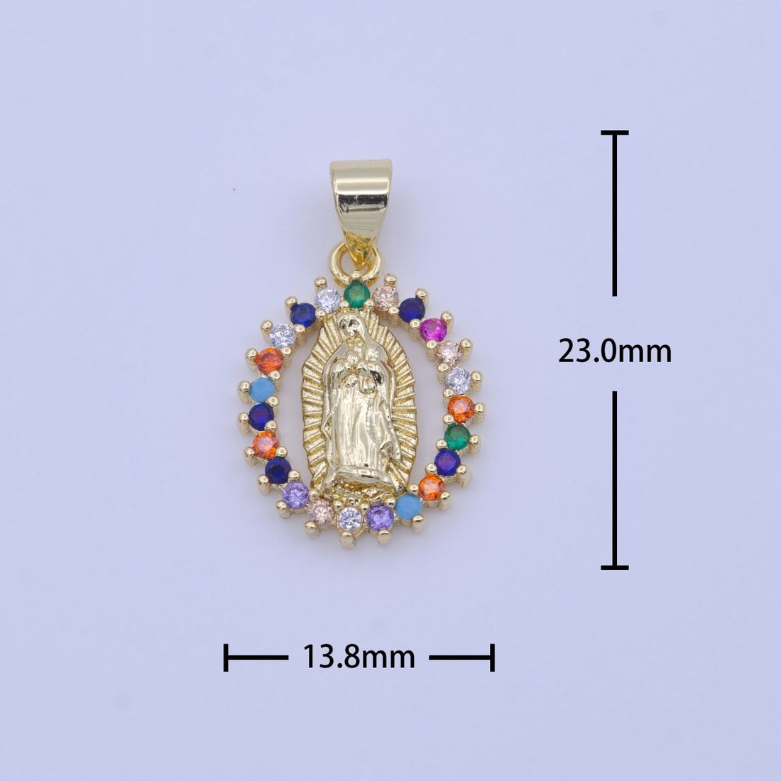 Gold Virgin Mary Lady Guadalupe Open Opal Multicolor CZ Religious Pendant H-251