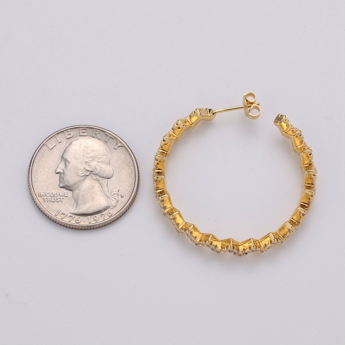 Gold Zig-Zag Hoop Earrings, Ziggy Open Hoop Earring Chevron Micro Pave Earring 14k Gold Filled Earring K-570 K-571