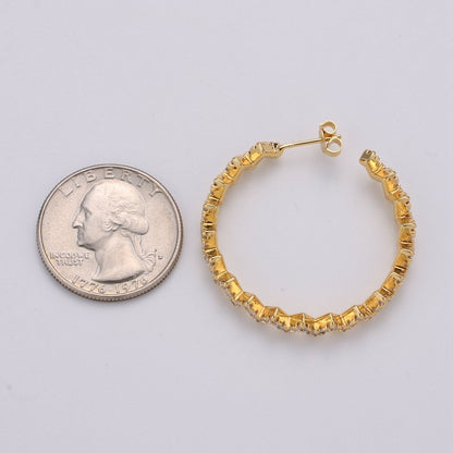 Gold Zig-Zag Hoop Earrings, Ziggy Open Hoop Earring Chevron Micro Pave Earring 14k Gold Filled Earring K-570 K-571