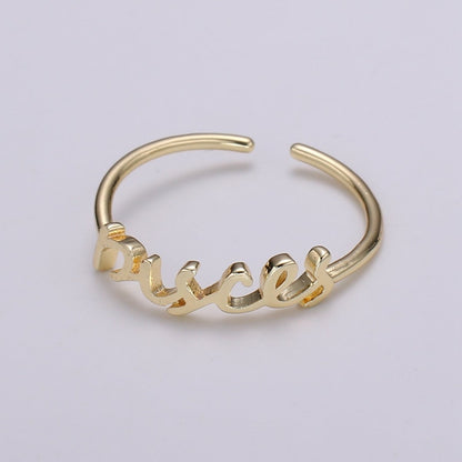 Gold Zodiac Ring Words Gold Ring, Astrology Horoscope Ring Birthday Personalized Gift Open Adjustable Ring for Stacking Ring Midi Ring R-422-R-433