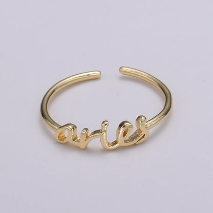Gold Zodiac Ring Words Gold Ring, Astrology Horoscope Ring Birthday Personalized Gift Open Adjustable Ring for Stacking Ring Midi Ring R-422-R-433