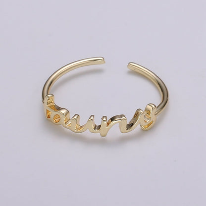 Gold Zodiac Ring Words Gold Ring, Astrology Horoscope Ring Birthday Personalized Gift Open Adjustable Ring for Stacking Ring Midi Ring R-422-R-433