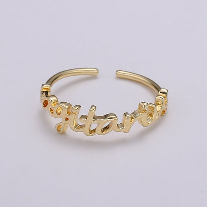 Gold Zodiac Ring Words Gold Ring, Astrology Horoscope Ring Birthday Personalized Gift Open Adjustable Ring for Stacking Ring Midi Ring R-422-R-433