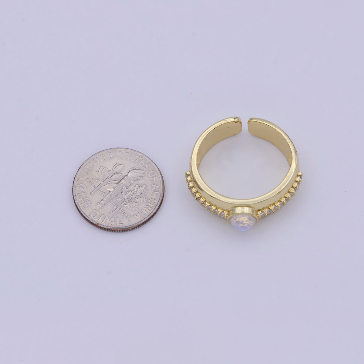 Golden Bold Oval Moonstone Adjustable Statement Ring U-482
