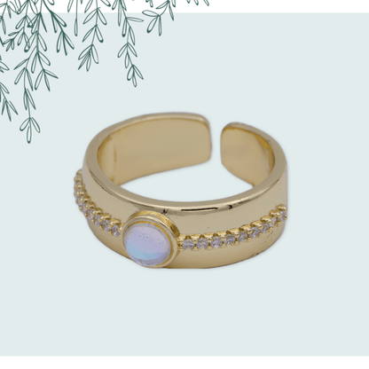 Golden Bold Oval Moonstone Adjustable Statement Ring U-482