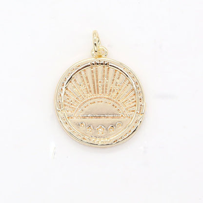Golden Rustic Sun Rise Medallion Charm Morning Sunshine Coin Charm Pendant AC-1446