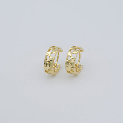 Golden Square Hole C Shape Circle Huggies Earrings, Plain Gold Filled Geometric Curvy Shape Daily Wear Earring Jewelry P-123