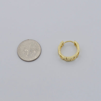 Golden Square Hole C Shape Circle Huggies Earrings, Plain Gold Filled Geometric Curvy Shape Daily Wear Earring Jewelry P-123
