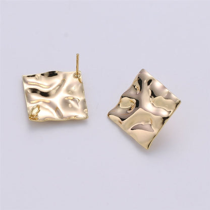 Golden Wavy Square Gold Filled Studs K-225